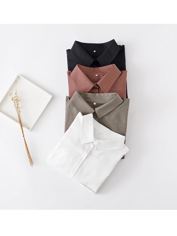 Minibee Women's Casual Cotton Linen Blouse Plus Size High Low Shirt Long Sleeve Tops Coffee - Image 4